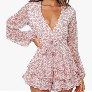 Pink Floral Long Sleeve Romper